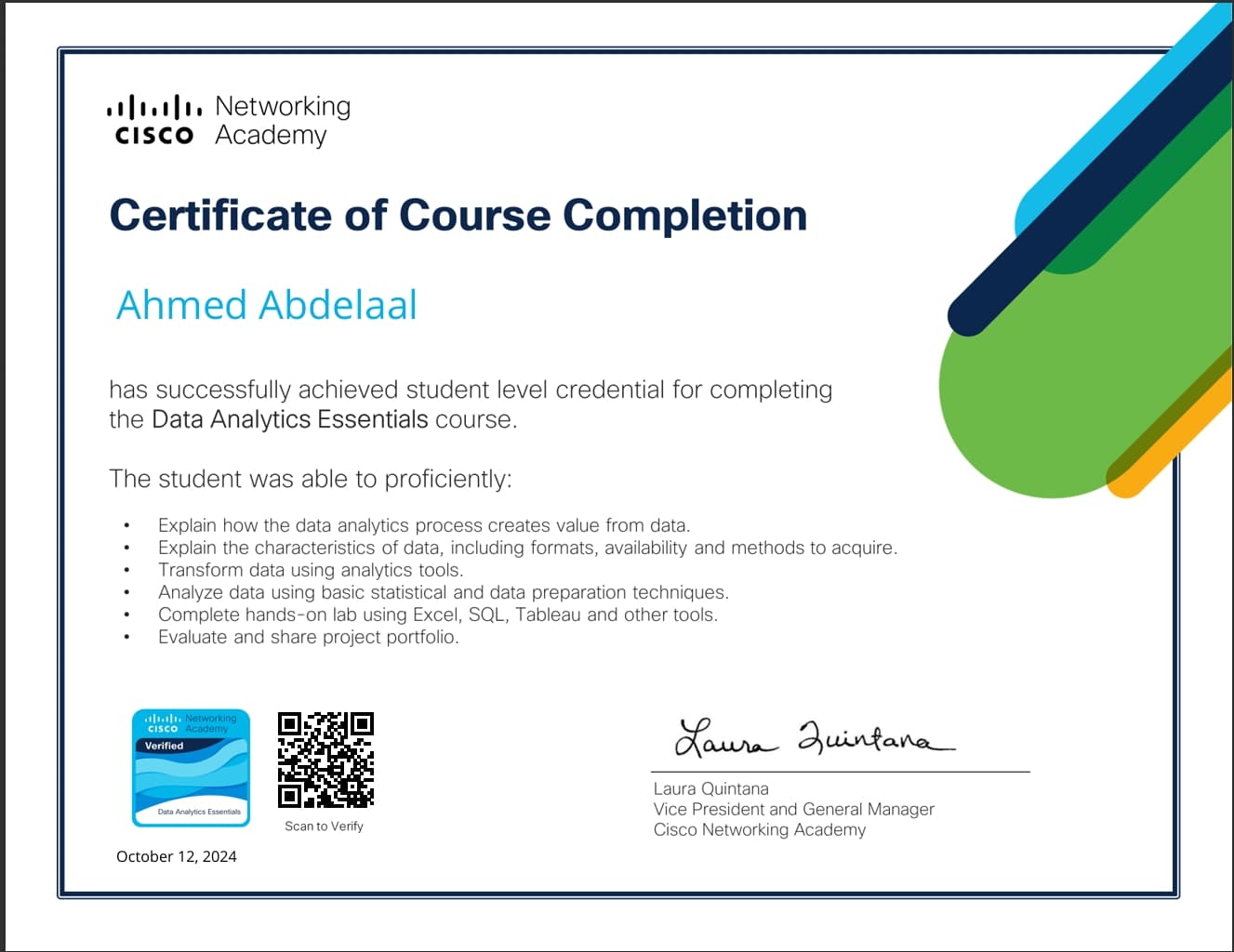 Data Analytics Essentials certificate preview