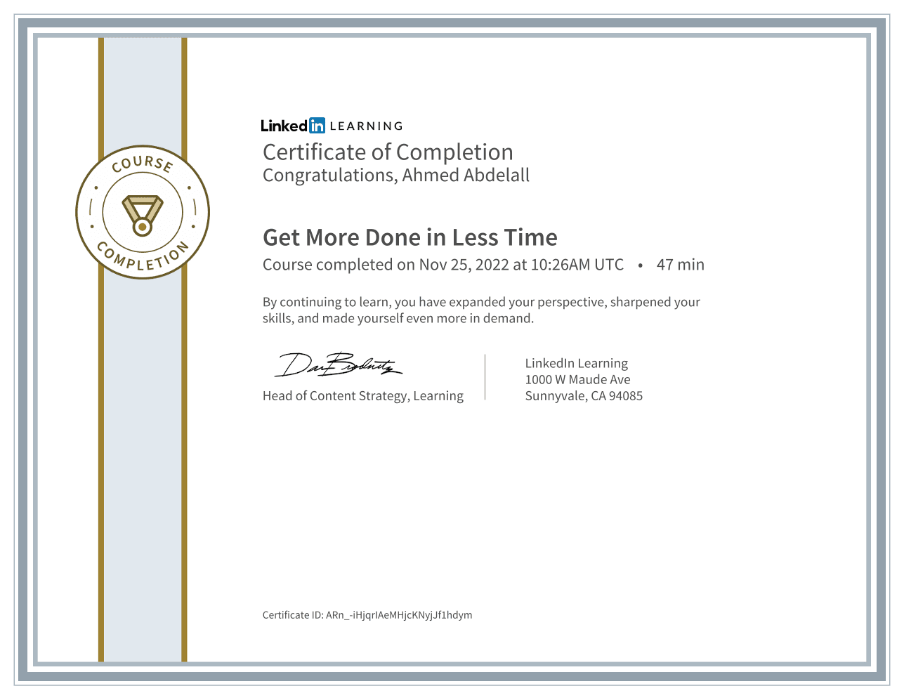 Get More Done in Less Time certificate preview