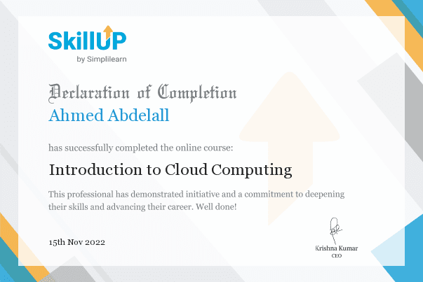 Introduction to Cloud Computing certificate preview