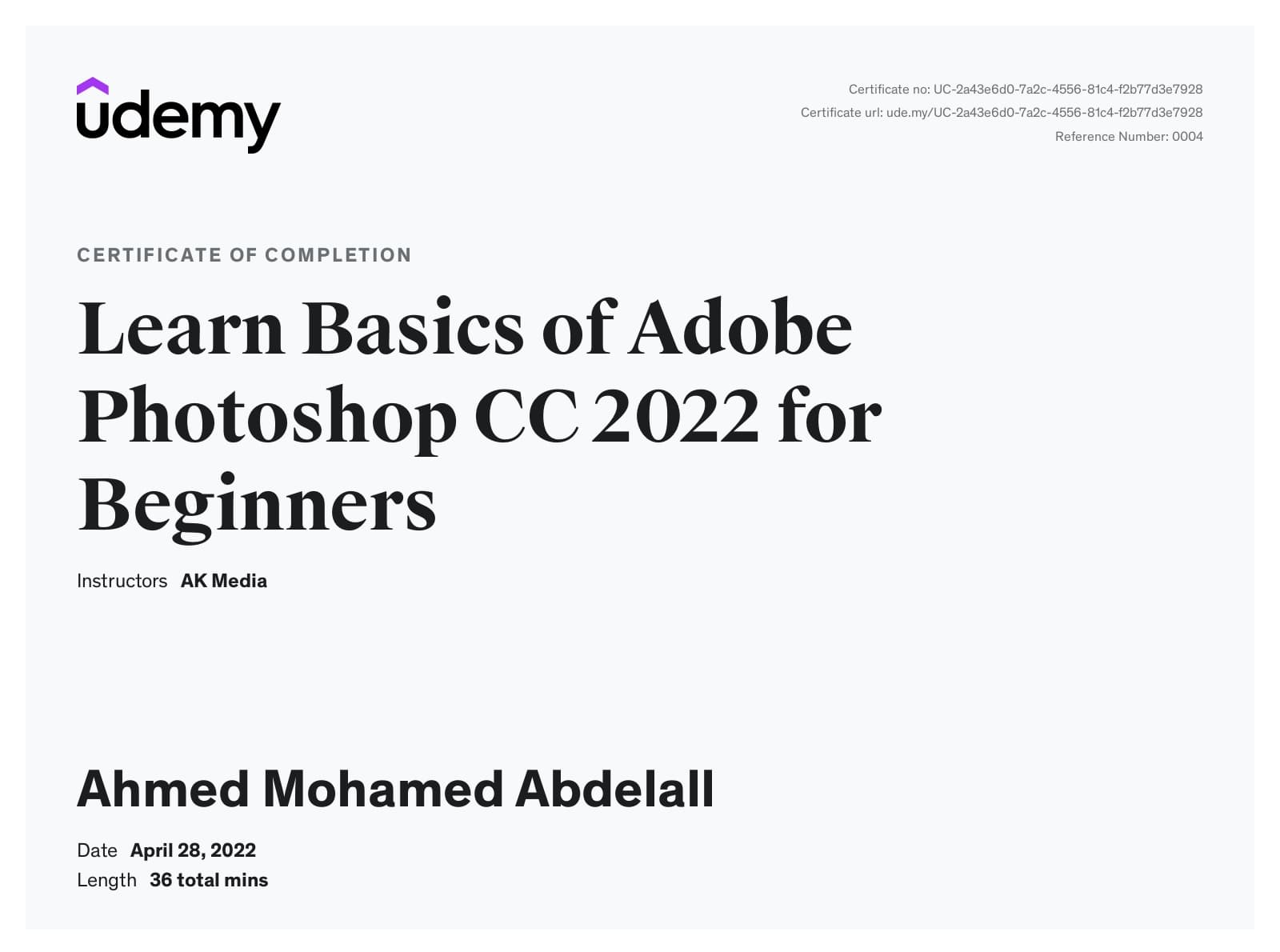 Learn Basics of Adobe Photoshop CC 2022 for Beginners certificate preview